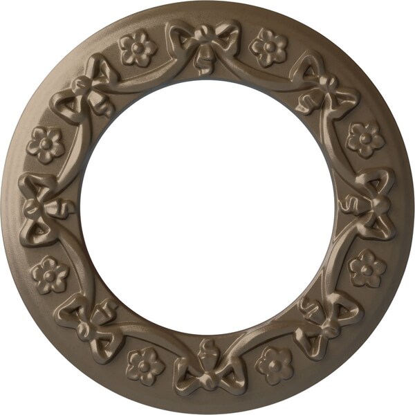 Ekena Millwork Ribbon with Bow Ceiling Medallion (Canopies up to 7 1/2"), 12 1/4"OD x 7 1/2"ID x 7/8"P, Warm Silver CM12RIWSS - main